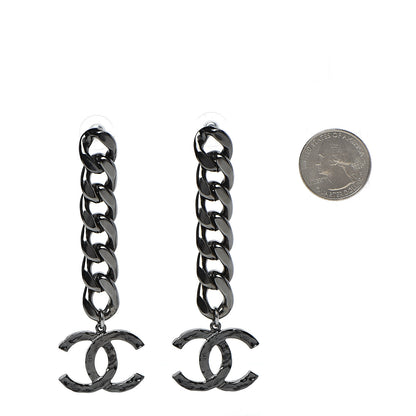 Chanel Metal CC Pick Drop Earrings Ruthenium 2 of 4