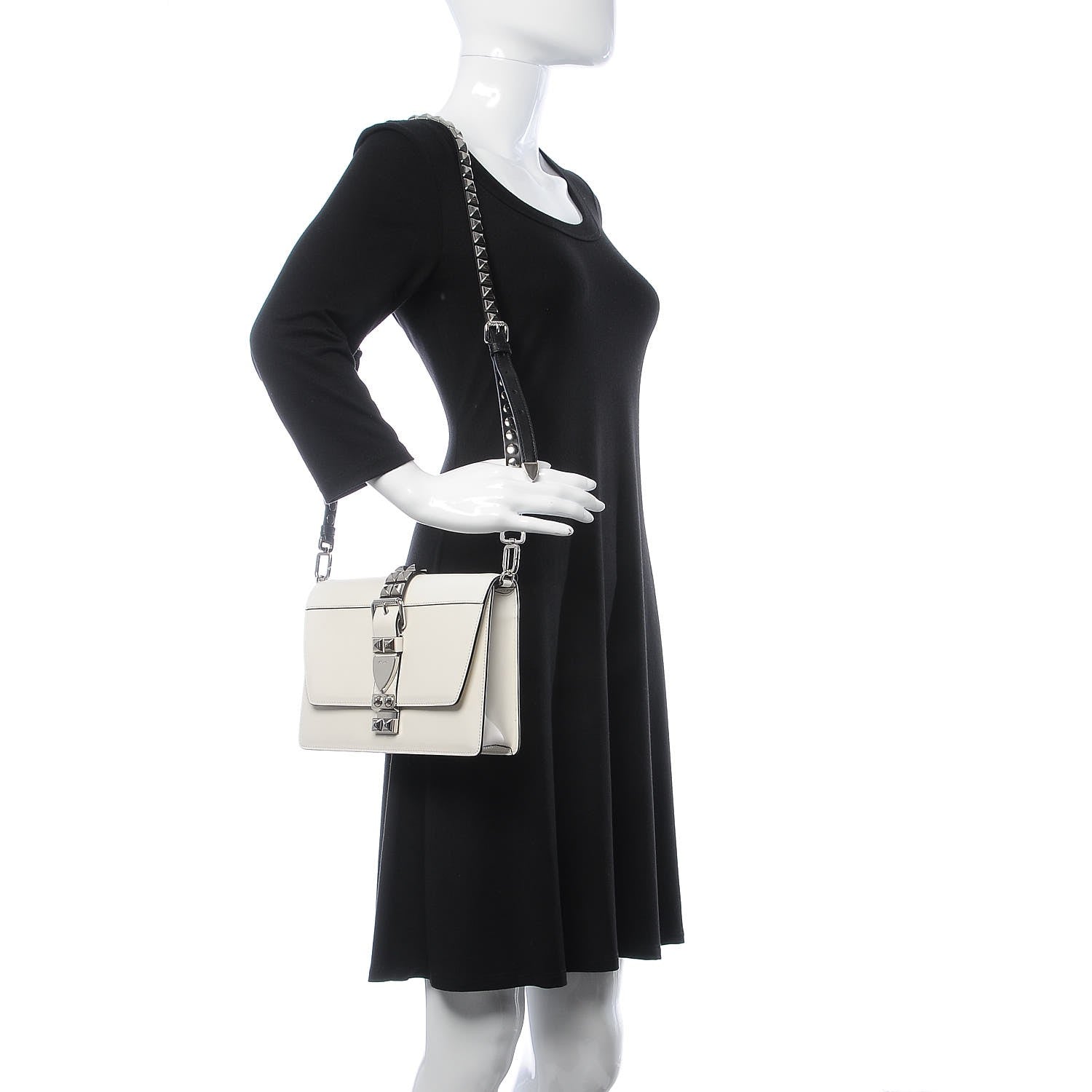 Prada Saffiano City Calfskin Studded Large Elektra Shoulder Bag White 2 of 7