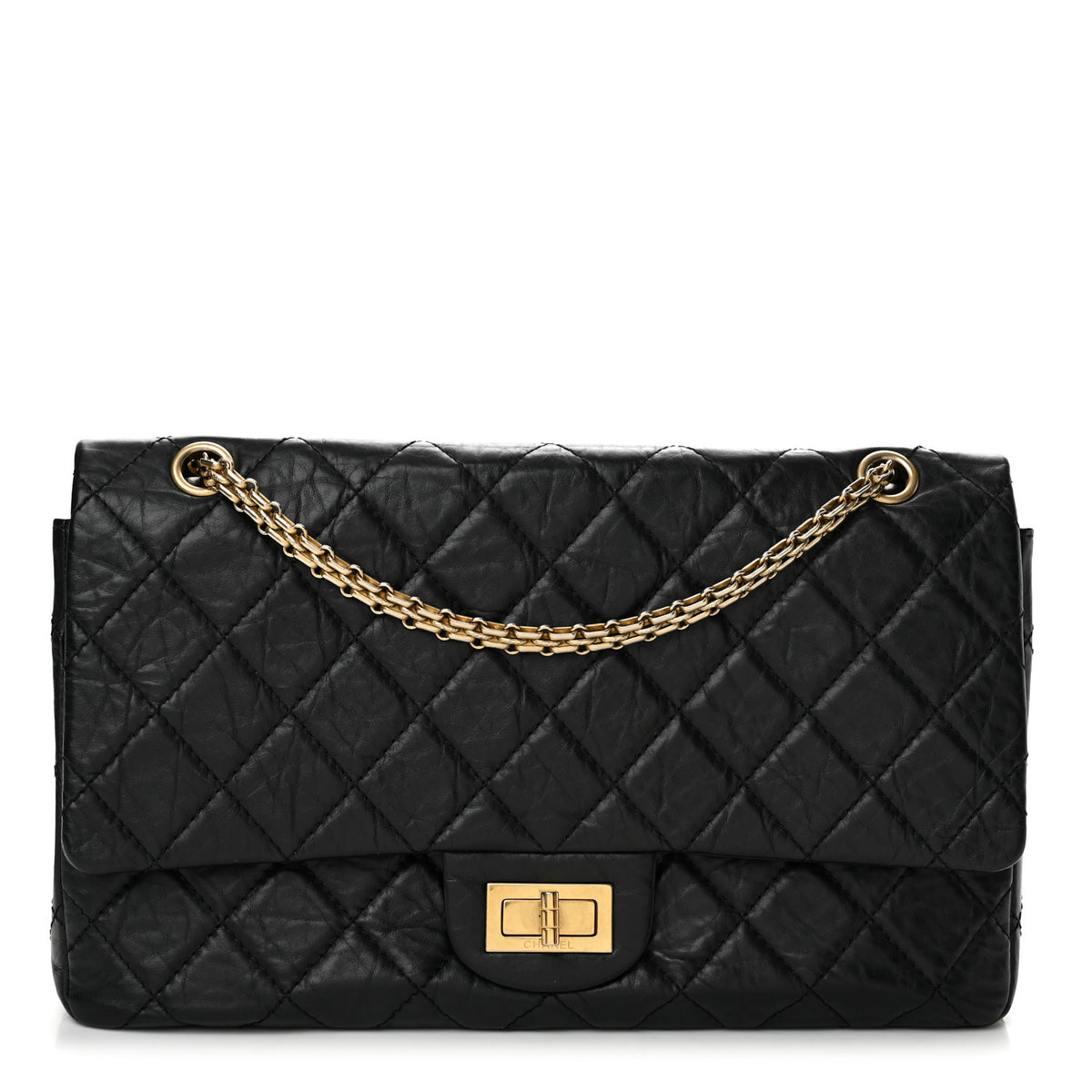 Aged Calfskin Quilted 2.55 Reissue 227 Flap Black
