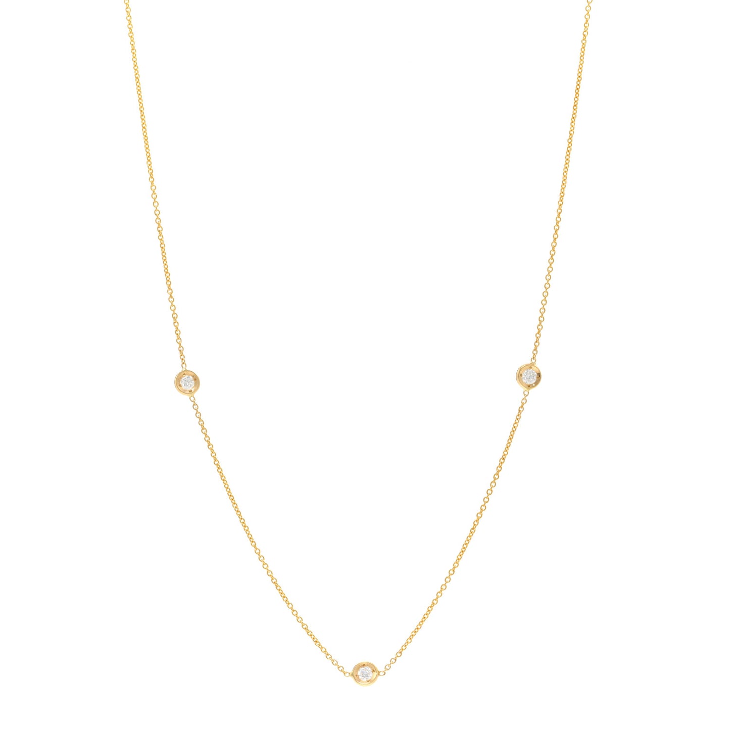 18K Yellow Gold Diamond .15ctw Diamonds By The Inch Three Station Necklace