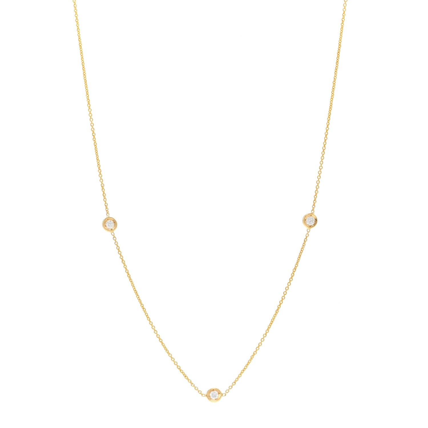Roberto Coin 18K Yellow Gold Diamond .15ctw Diamonds By The Inch Three Station Necklace 1 of 4