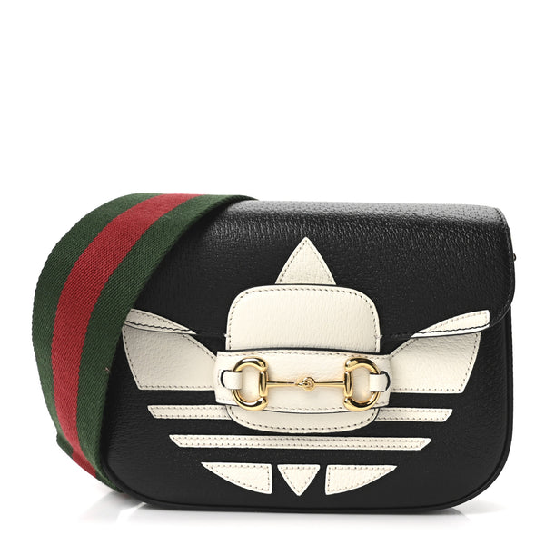 Gucci X ADIDAS Textured Dollar Calfskin Web Trefoil Mini Horsebit