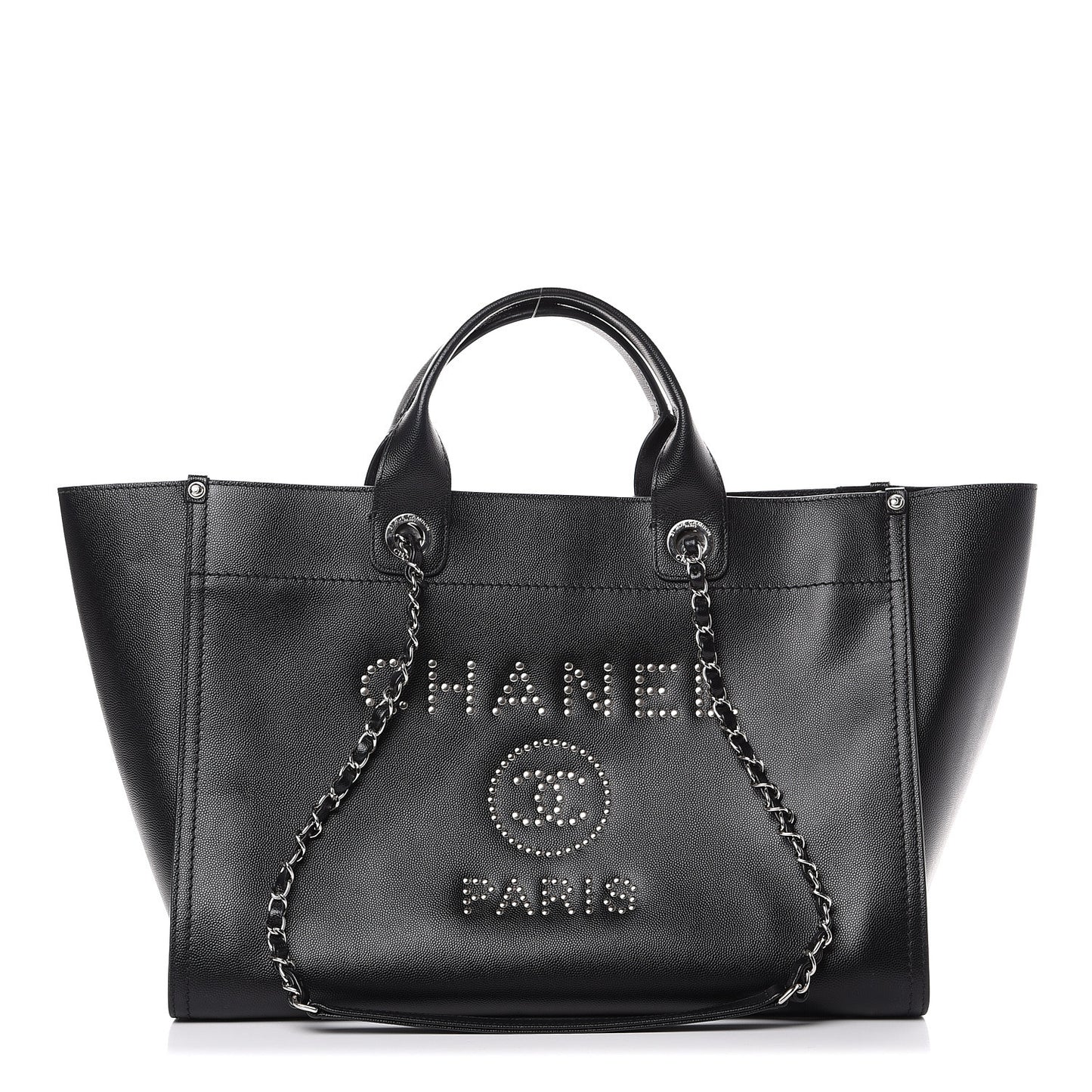 Caviar Medium Studded Deauville Tote Black
