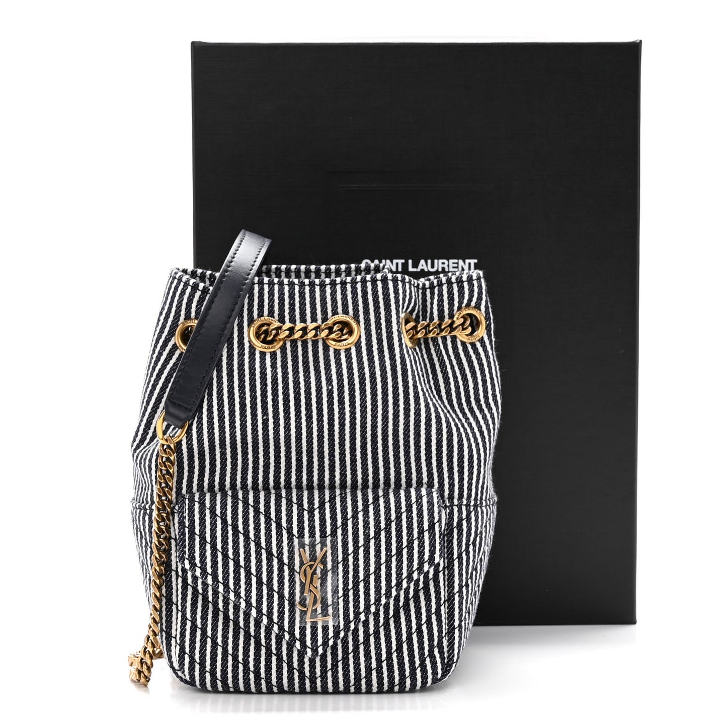Canvas Striped Nano Joe Bucket Bag Deep Marine Cream
