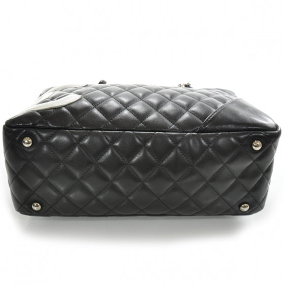 Calfskin Quilted Large Cambon Bowler Black White