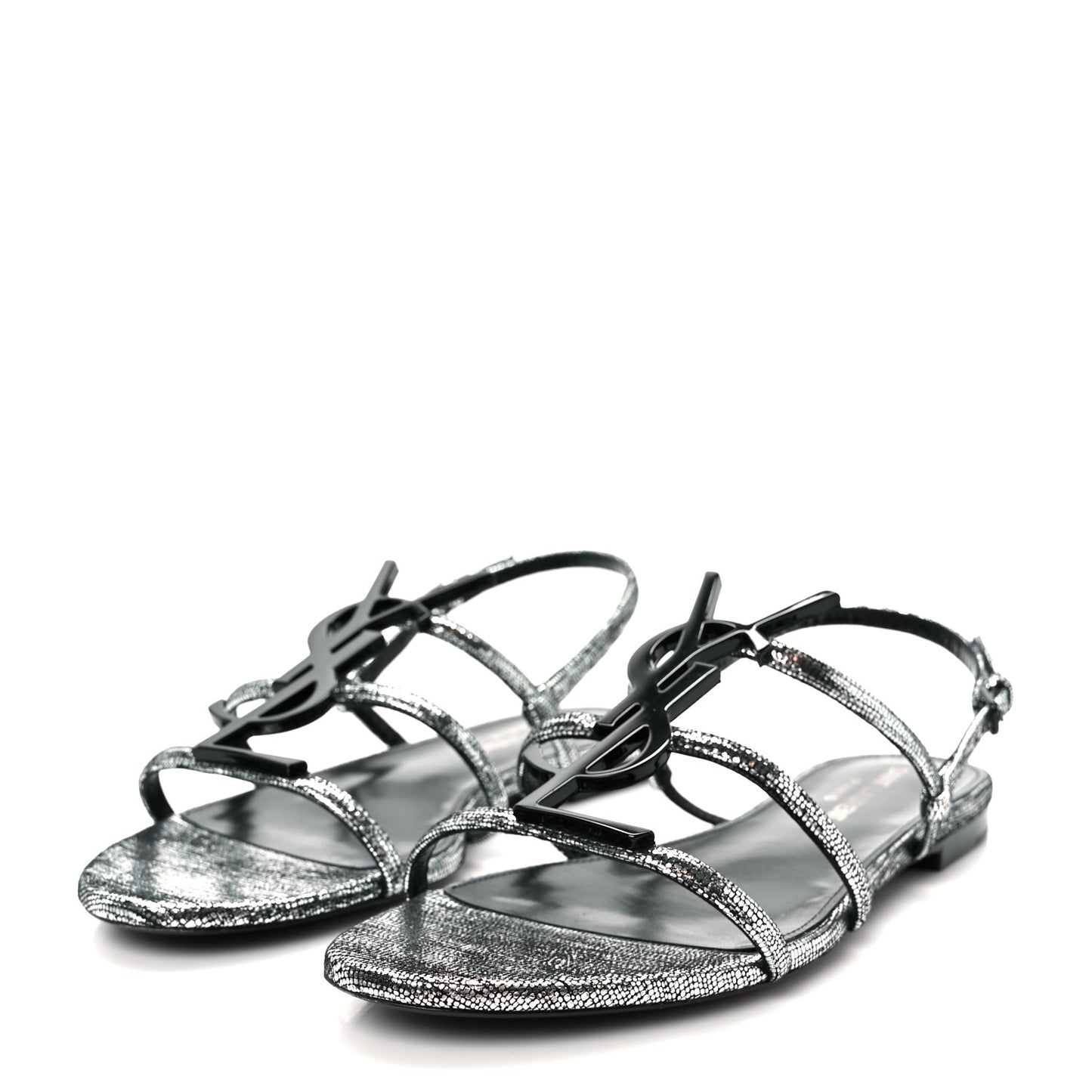 Calfskin Cassandra Monogram Sandals 37.5 Argento