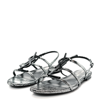 Saint Laurent Calfskin Cassandra Monogram Sandals 37.5 Argento 4 of 8