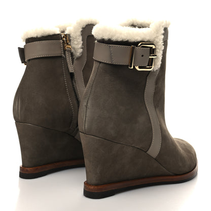 Fendi Suede Shearling Wedge Ankle Boots 37 Mastic Tortora Latte 4 of 8
