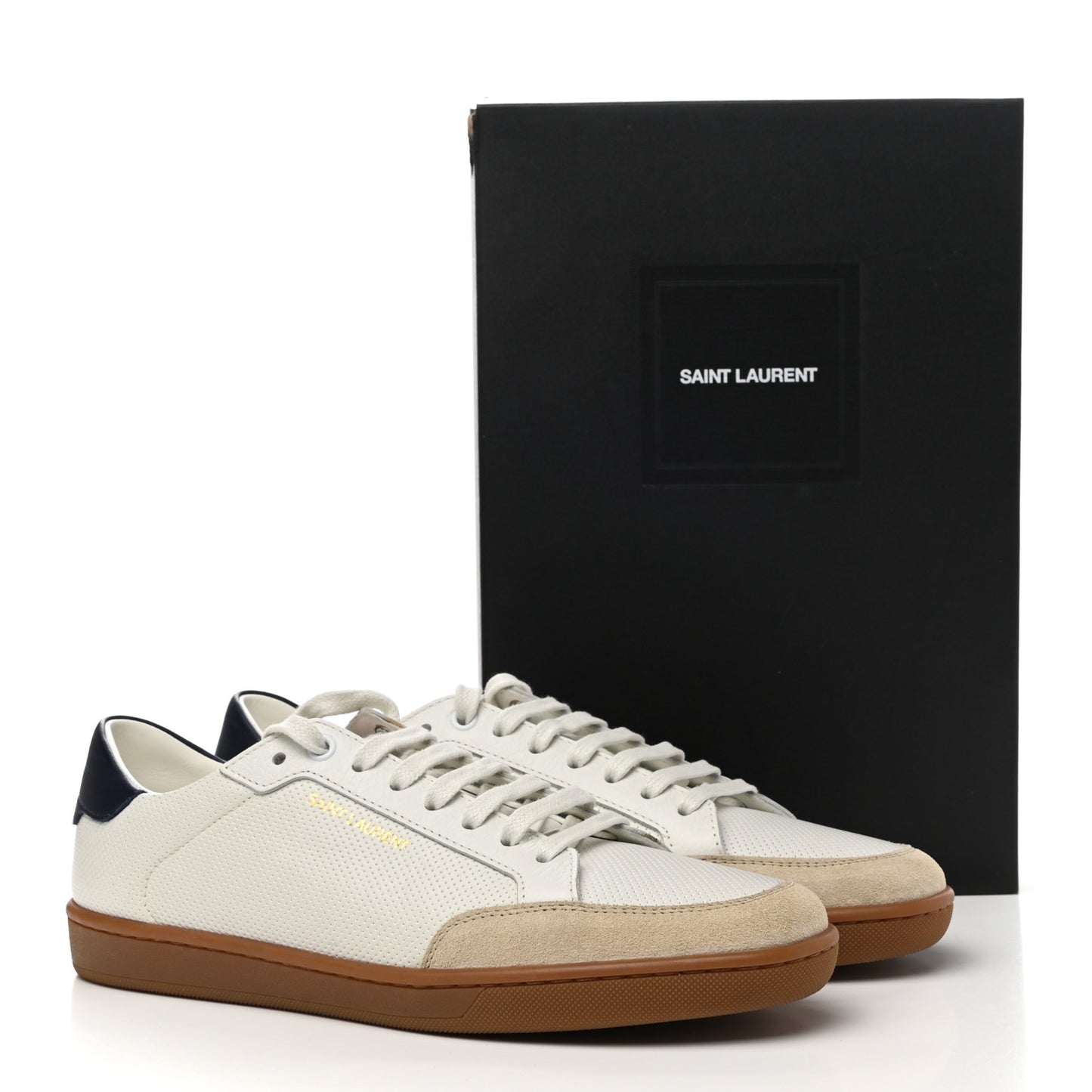 Calfskin Perforated Suede SL10 Court Classic Low Top Sneakers 39.5 White