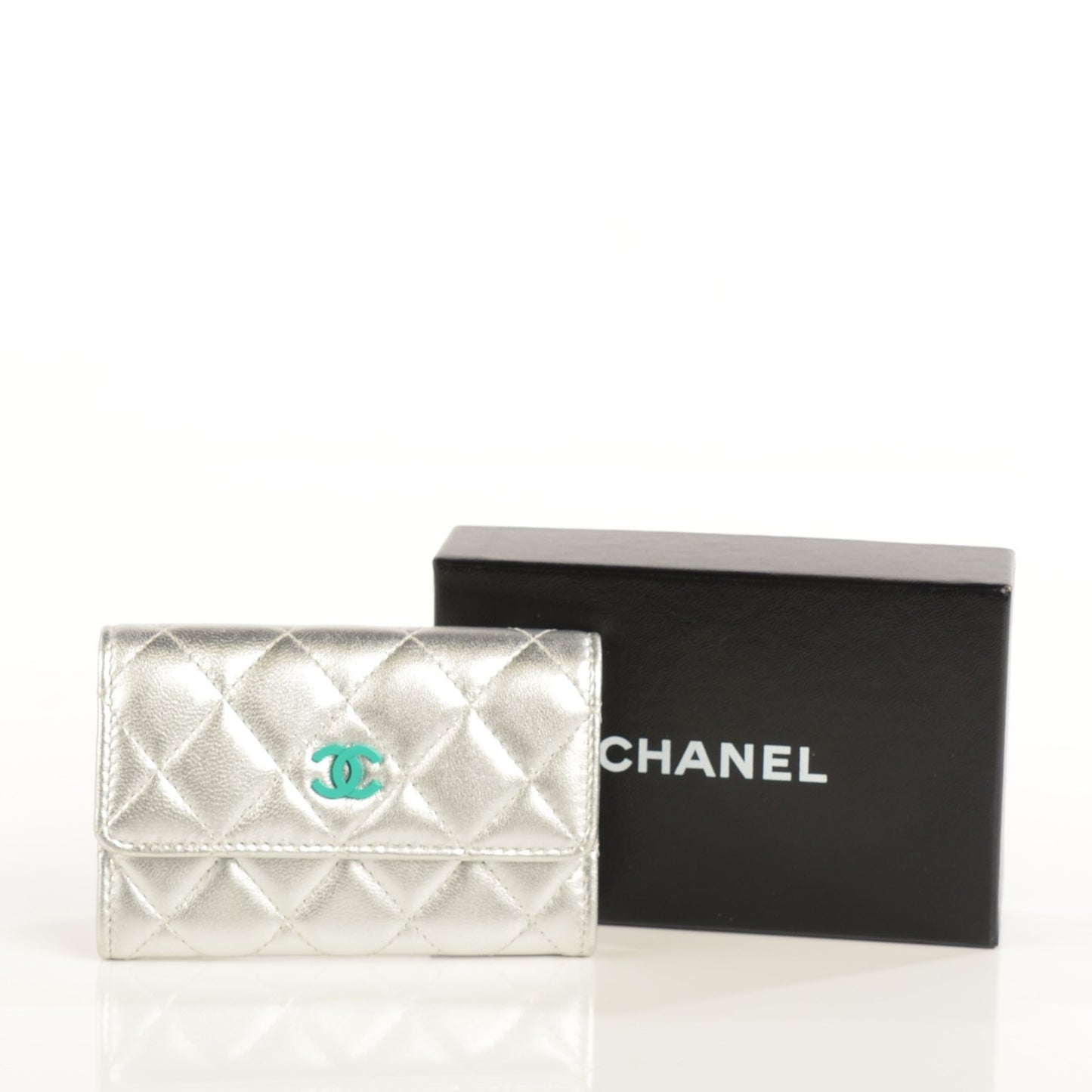 Lambskin Quilted CC Card Holder Silver
