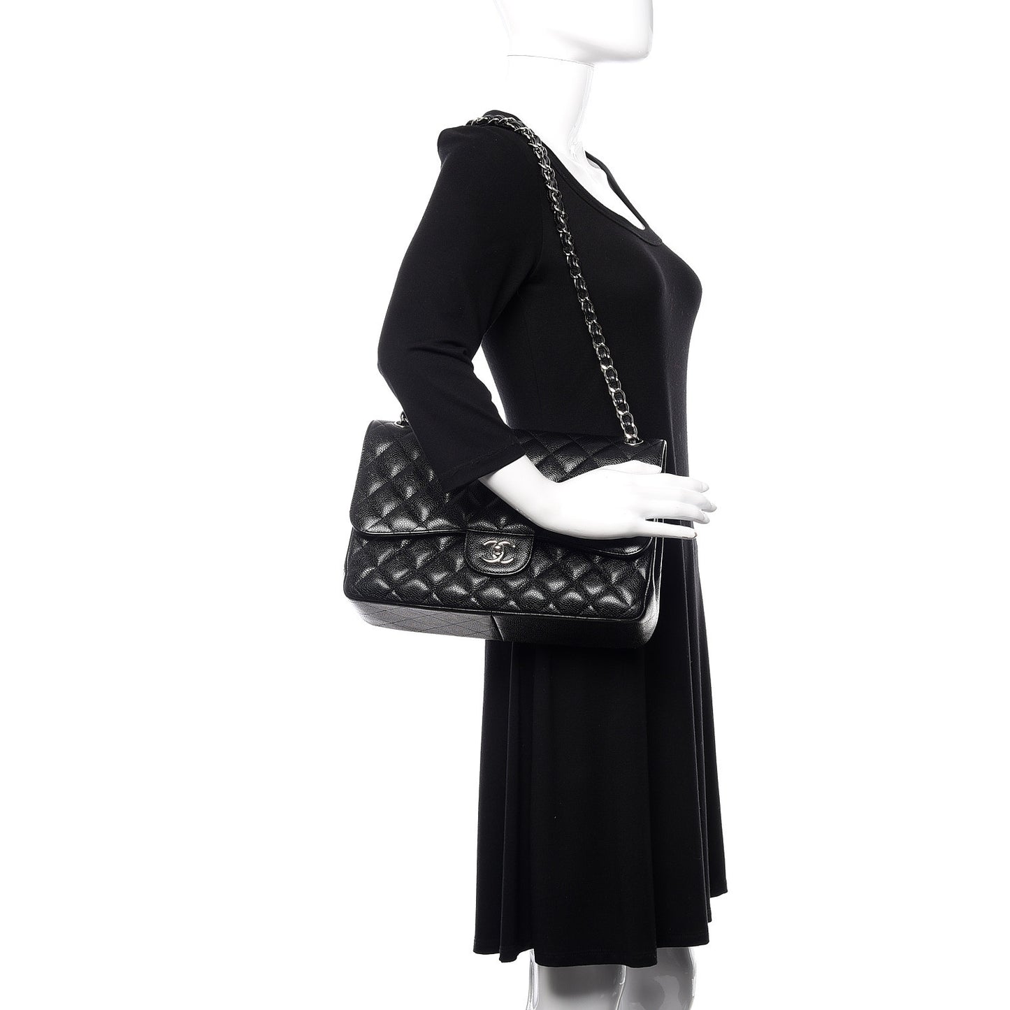 Caviar Quilted Jumbo Double Flap Black