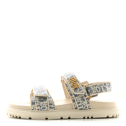 Christian Dior Oblique Raffia Chambray Jacquard Dioract Sandals 38 Blue Ecru 1 of 8