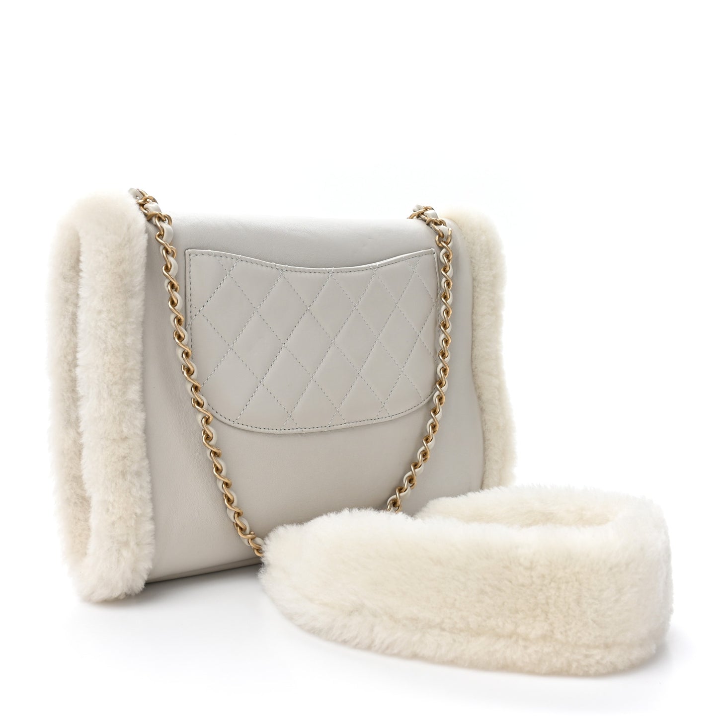 Lambskin Shearling CC Muff Flap Bag White
