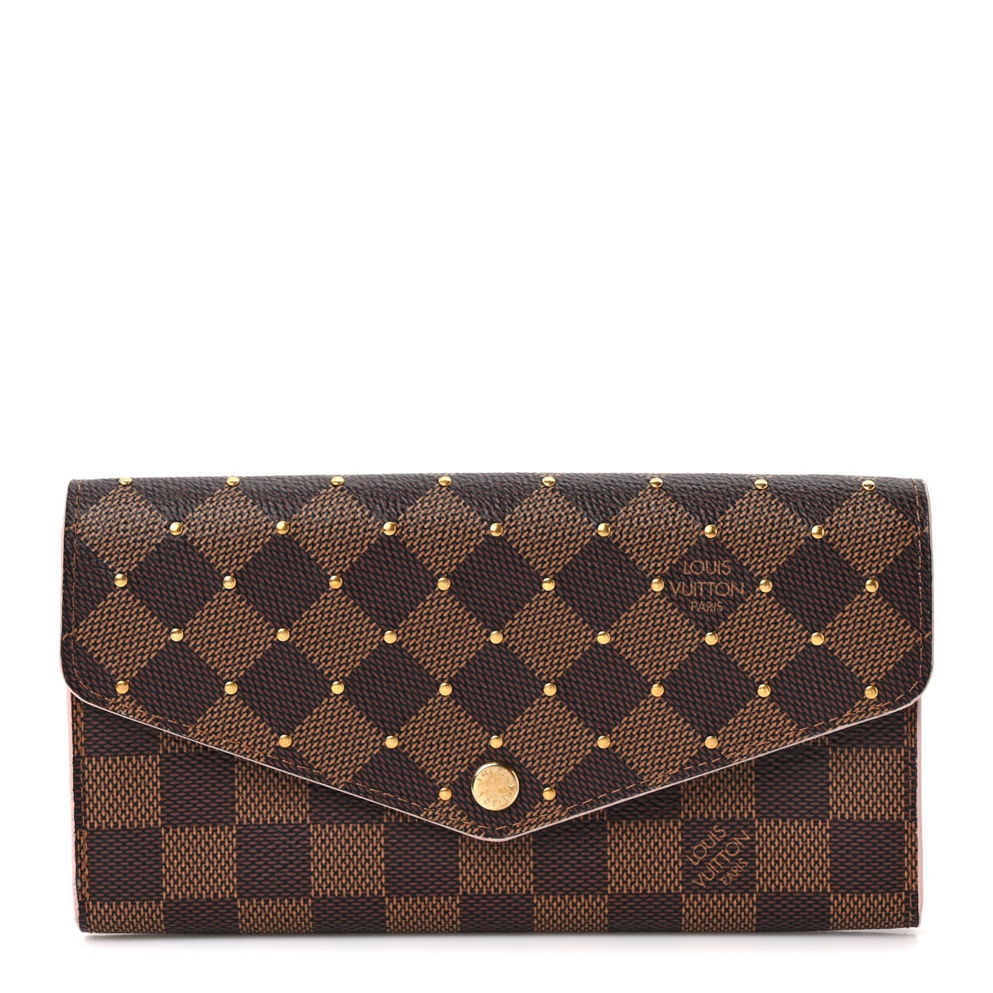 Damier Ebene Studded Sarah Wallet NM Rose Ballerine