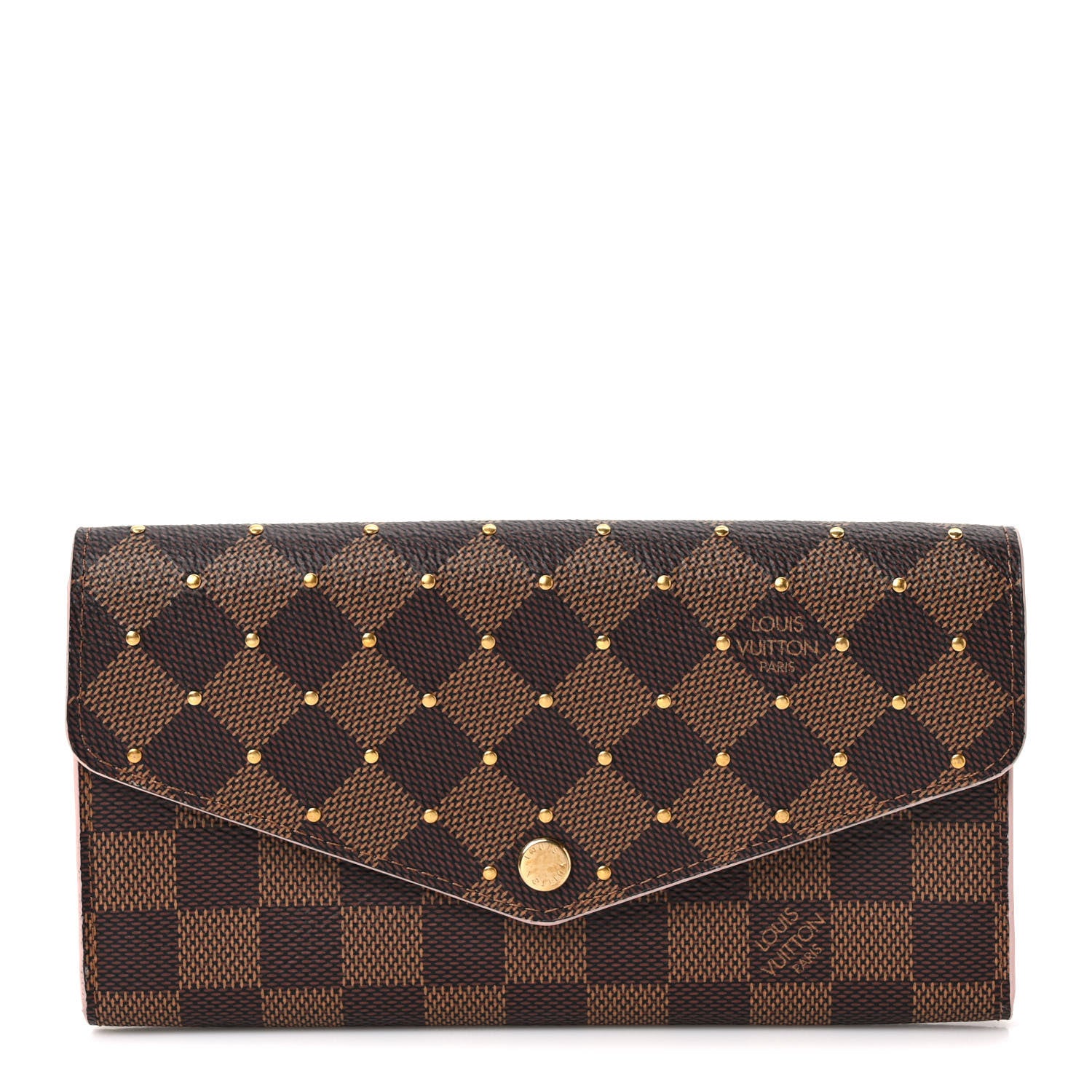 Louis Vuitton Damier Ebene Studded Sarah Wallet NM Rose Ballerine 1 of 6
