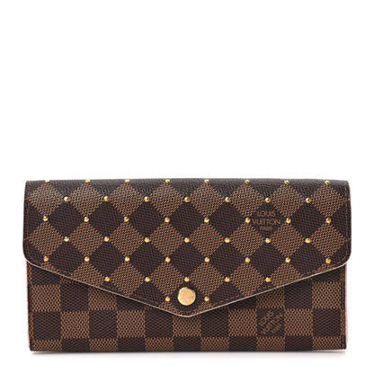 Louis Vuitton Damier Ebene Studded Sarah Wallet NM Rose Ballerine 1 of 6