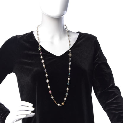 Chanel Crystal Pearl Glass CC Long Necklace Light Gold 2 of 5