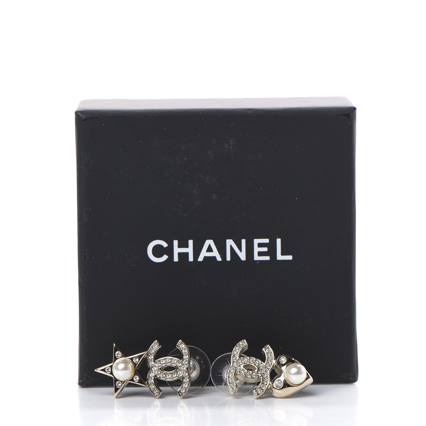Crystal Pearl Charming Winter CC Star Heart Earrings Gold