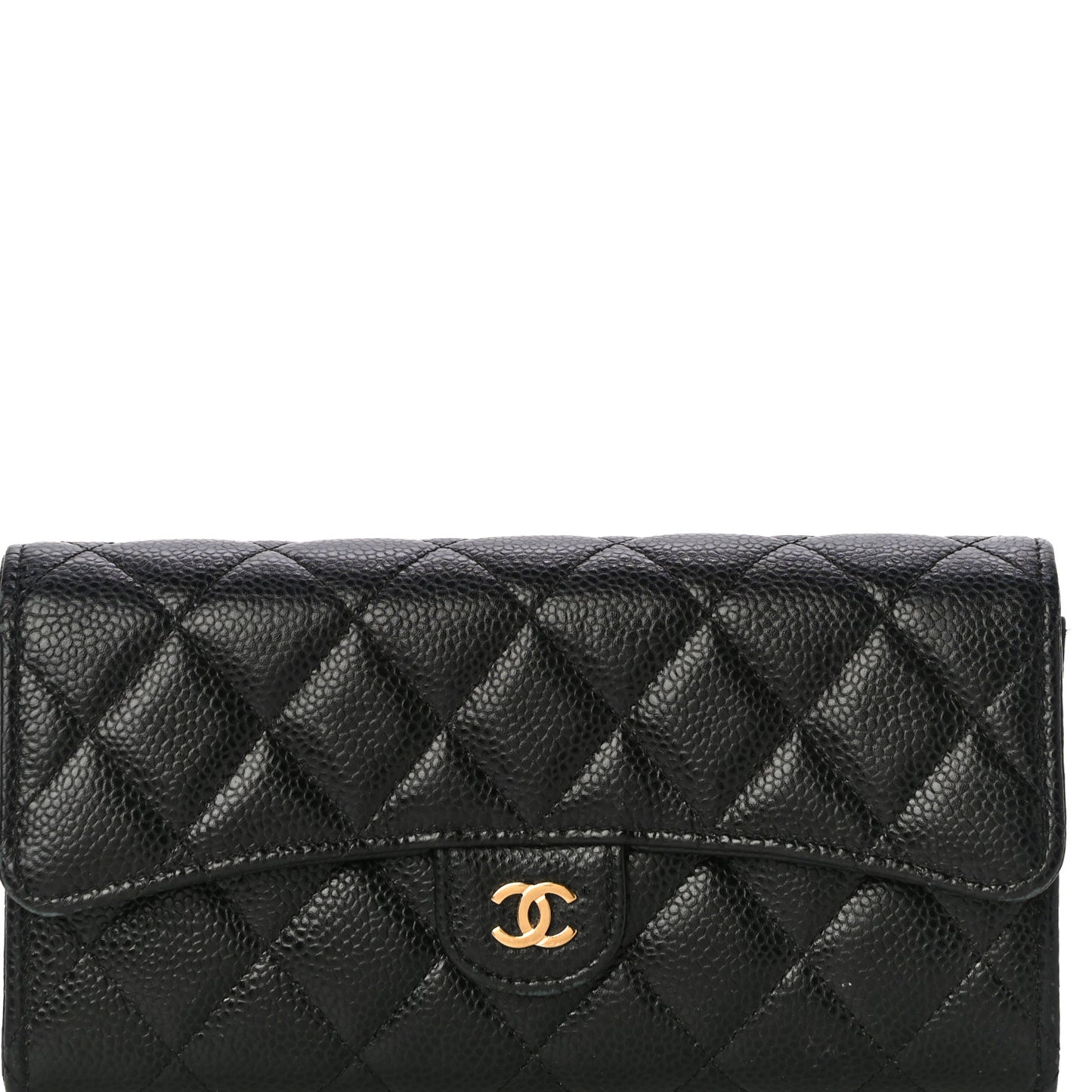 Caviar Quilted Large Gusset Flap Wallet Black