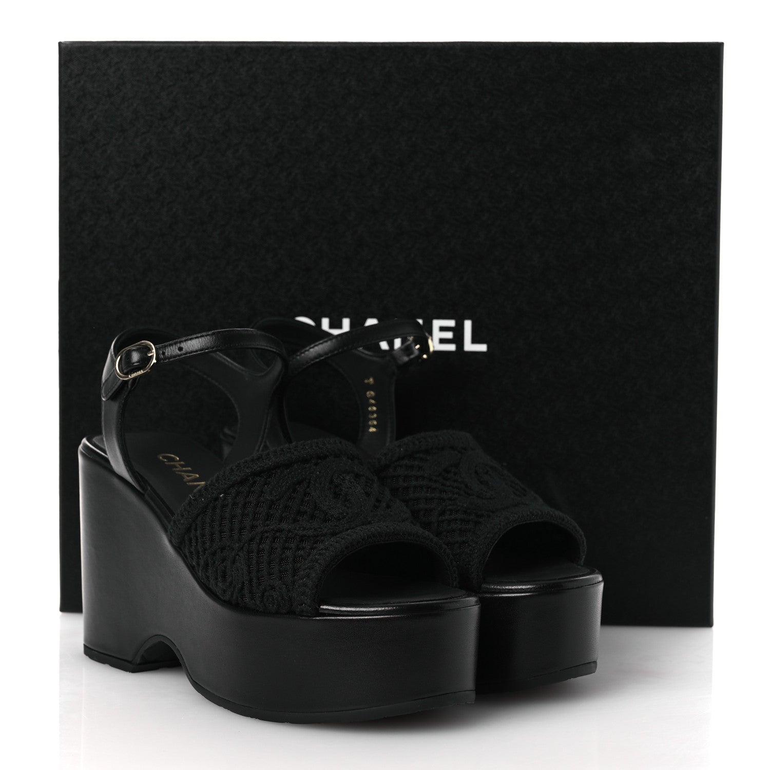 Chanel Fabric Calfskin CC Platform Sandals 36 Black 12 of 12