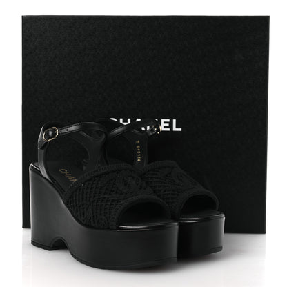 Chanel Fabric Calfskin CC Platform Sandals 36 Black 12 of 12