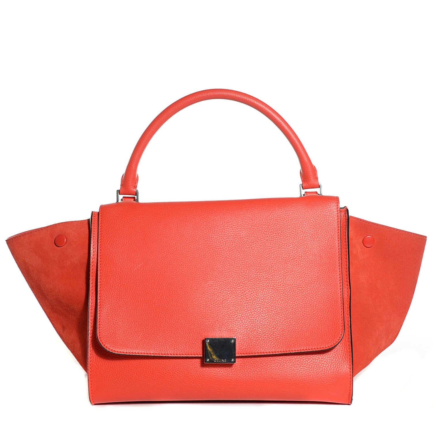 Celine Drummed Calfskin Suede Medium Trapeze Vermillion 1 of 8