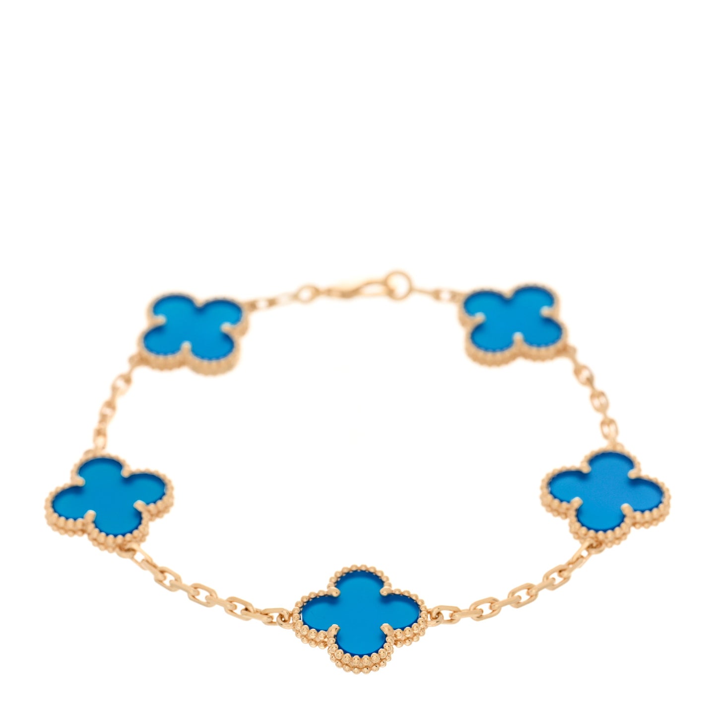 18K Yellow Gold Blue Agate 5 Motifs Vintage Alhambra Bracelet