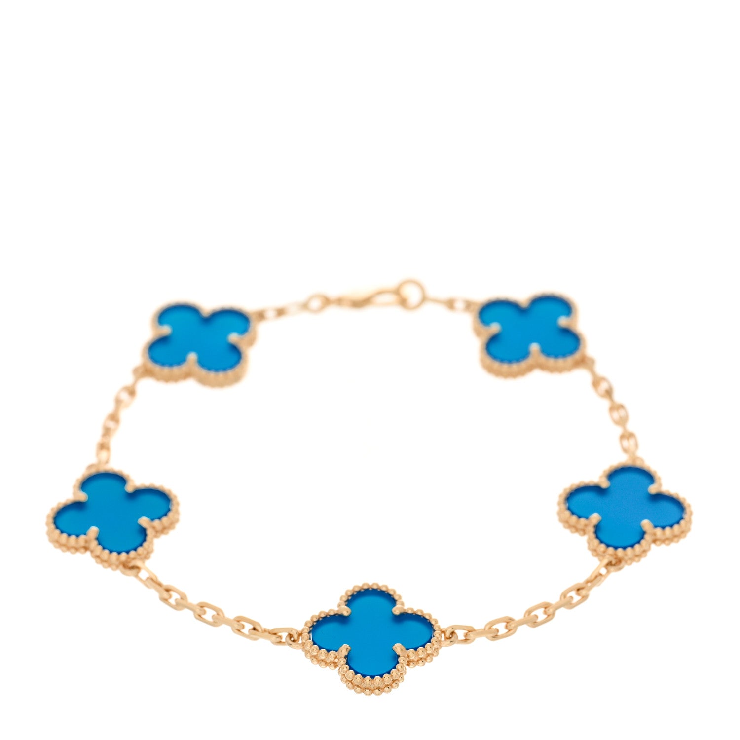 Van Cleef & Arpels 18K Yellow Gold Blue Agate 5 Motifs Vintage Alhambra Bracelet 1 of 4