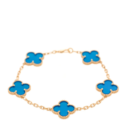 Van Cleef & Arpels 18K Yellow Gold Blue Agate 5 Motifs Vintage Alhambra Bracelet 1 of 4