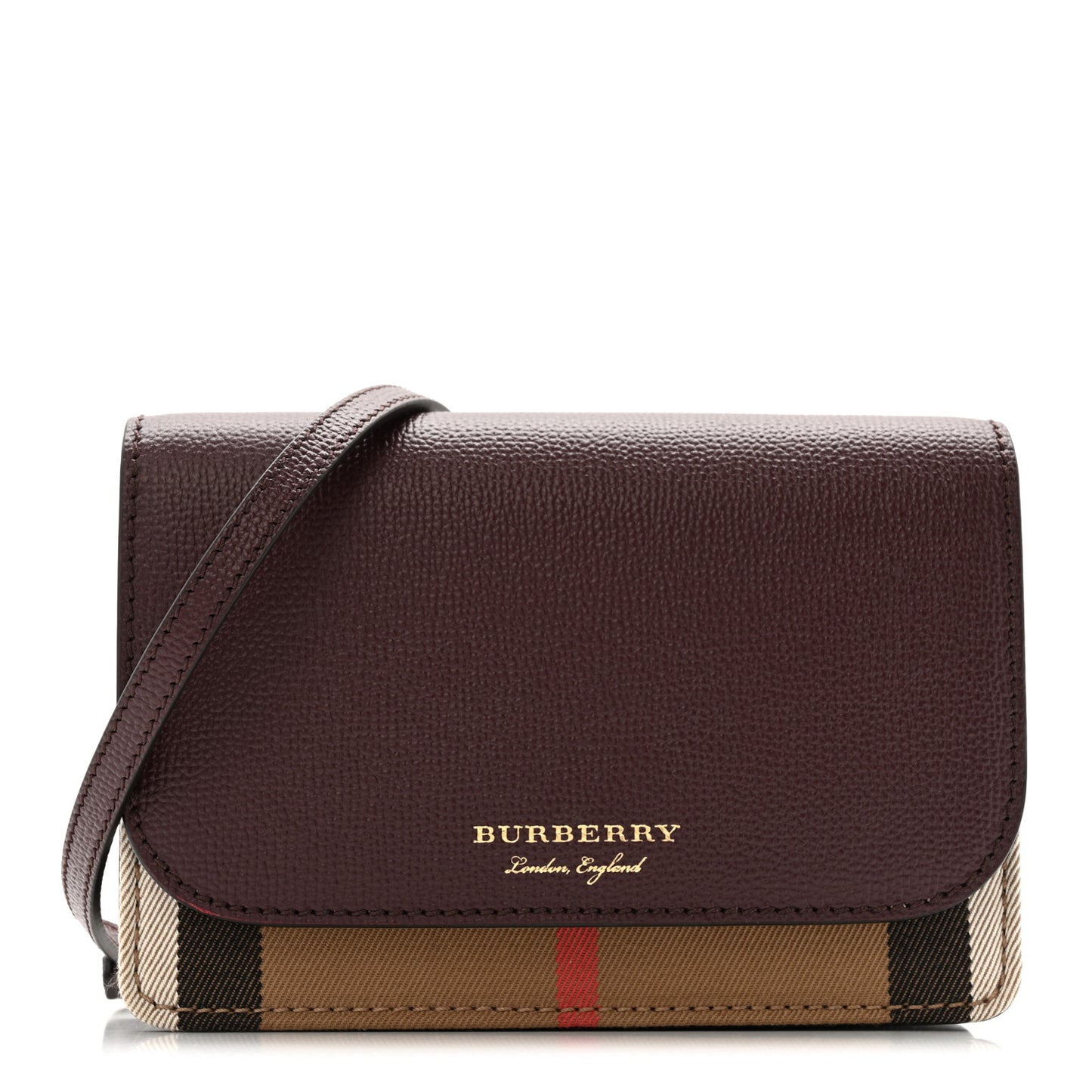 Grained Calfskin House Check Tartan Mix Hampshire Wallet On Chain Mahogany Red