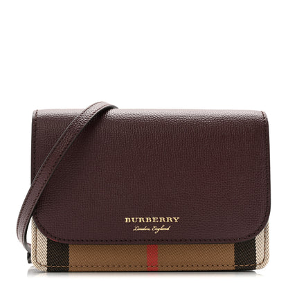 Burberry Grained Calfskin House Check Tartan Mix Hampshire Wallet On Chain Mahogany Red 1 of 9