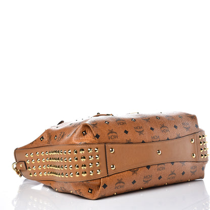 MCM Visetos Studded Medium Drawstring Shopper Cognac 5 of 15
