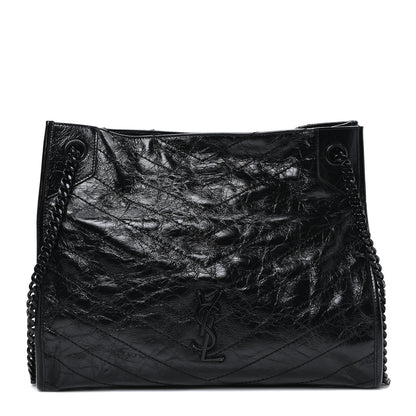 Saint Laurent Crinkled Calfskin Matelasse Monogram Medium Niki Shopper Tote Black 1 of 9