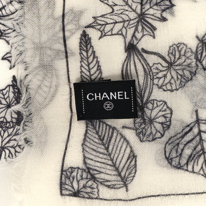 Chanel Cashmere CC Logo Leaves Scarf White Black 3 of 4
