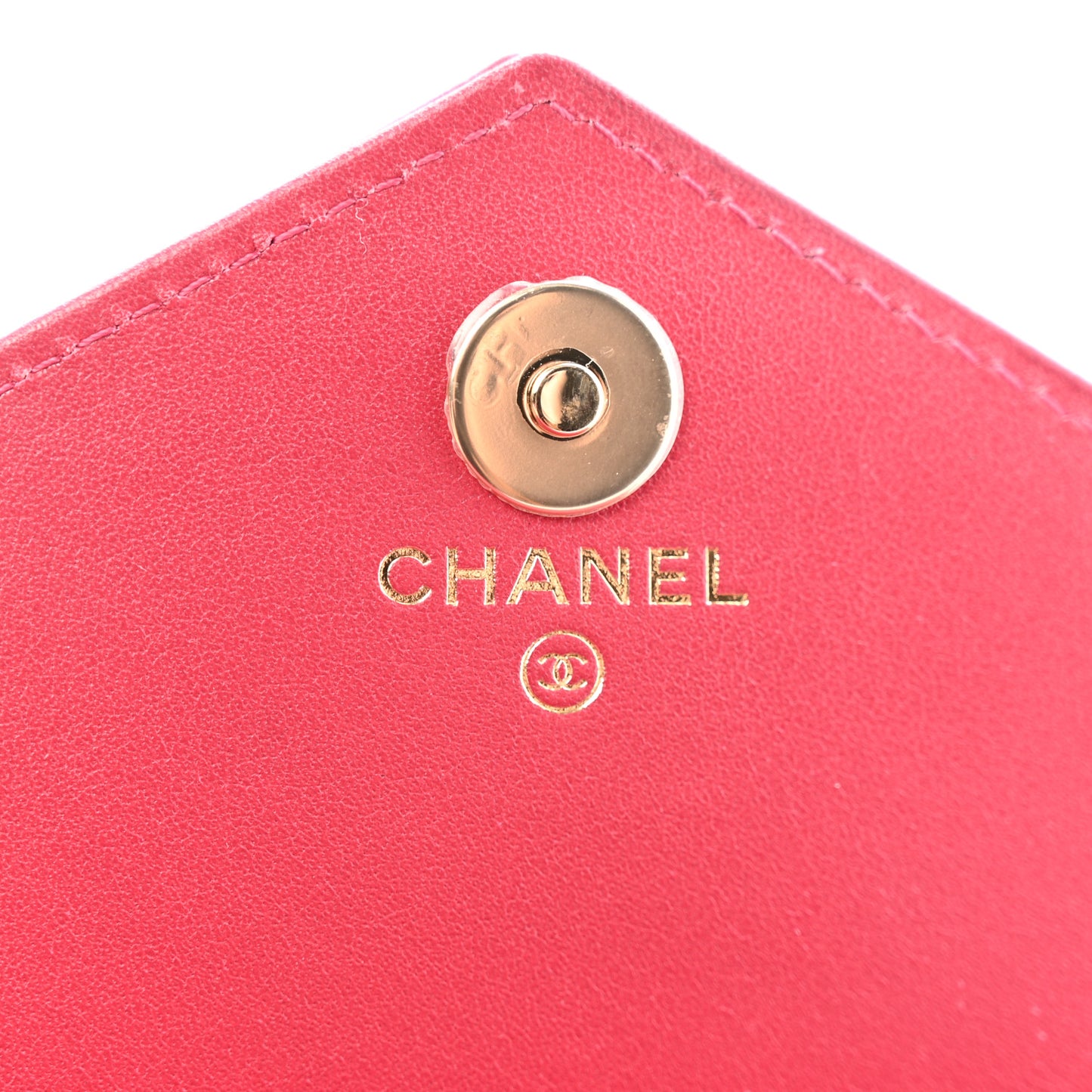 Calfskin Chevron Quilted Compact Flap Wallet Dark Pink