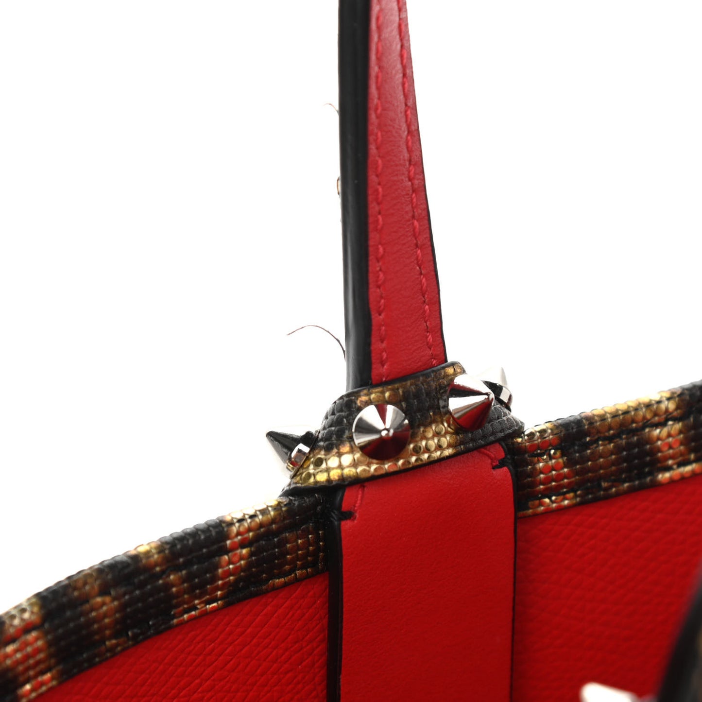 Grained Calfskin Leopard Print Spikes Mini East West Cabata Tote Gold