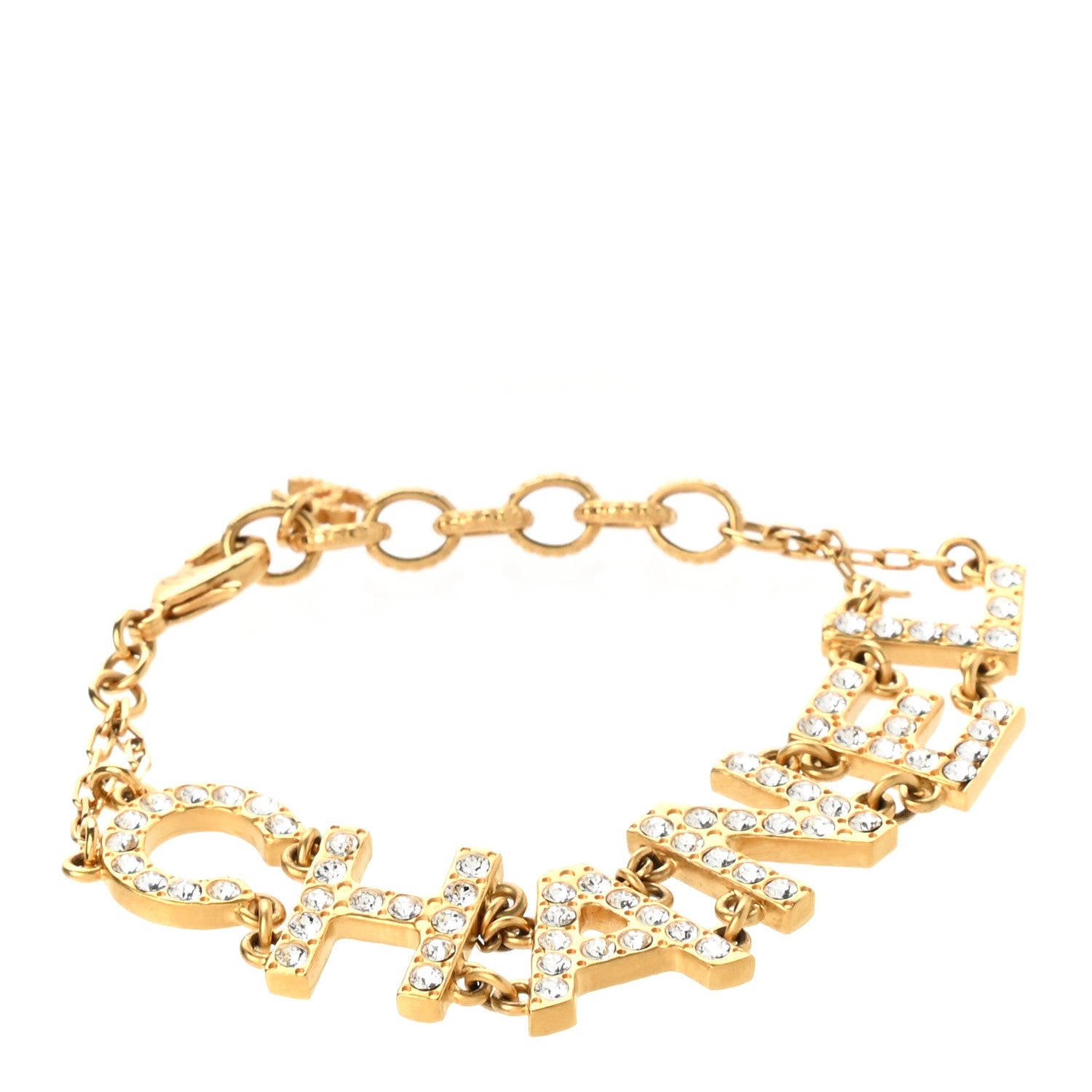 Chanel Metal Crystal 90's Icon Logo Bracelet Gold 1 of 4