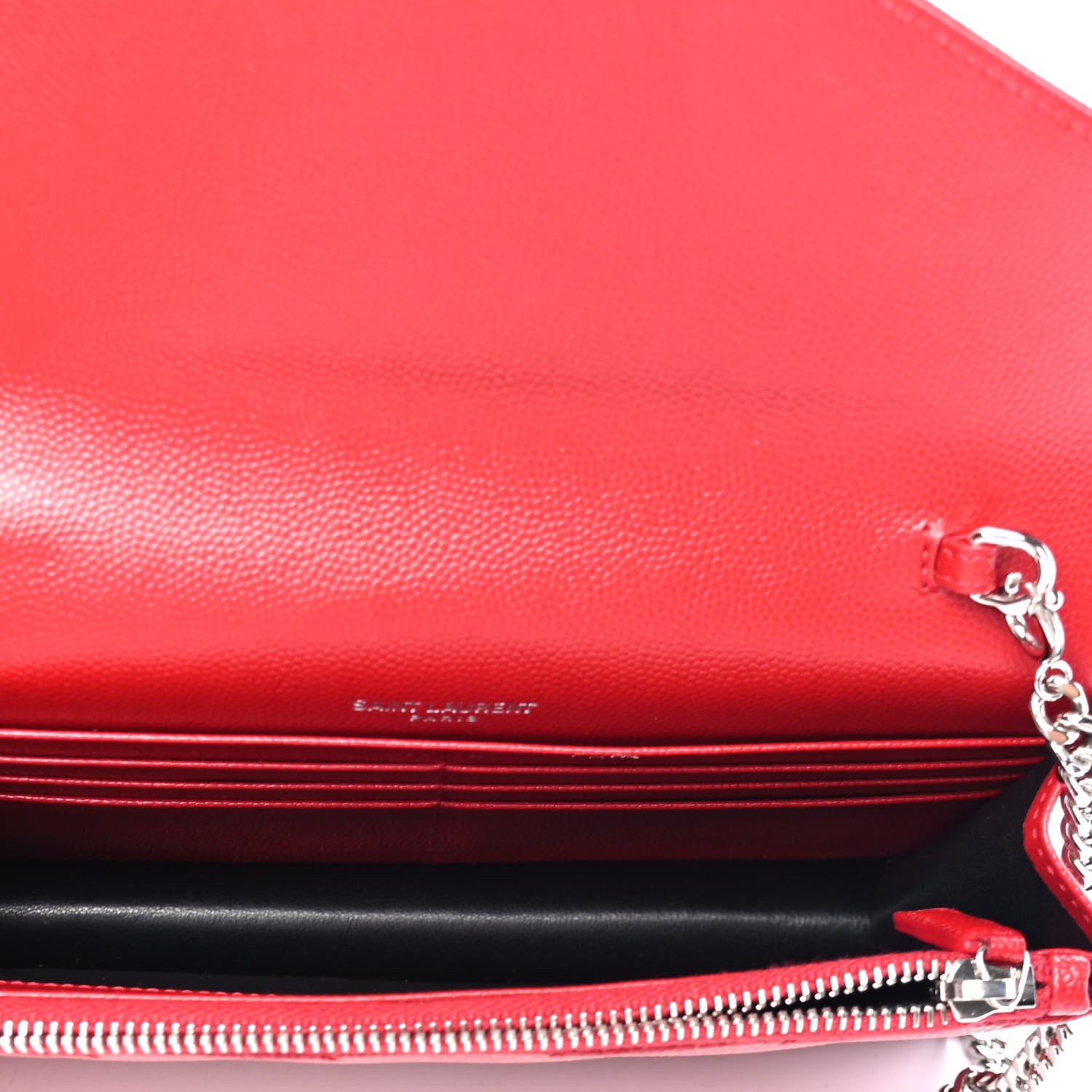 Saint Laurent Grain De Poudre Matelasse Chevron Monogram Envelope Chain Wallet New Red 4 of 4