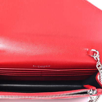 Saint Laurent Grain De Poudre Matelasse Chevron Monogram Envelope Chain Wallet New Red 4 of 4