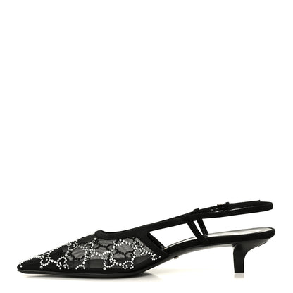 Gucci Tela Retino Kid Scamosciato Crystal GG Monogram Square G 35mm Slingback Pumps 39 Black 1 of 11