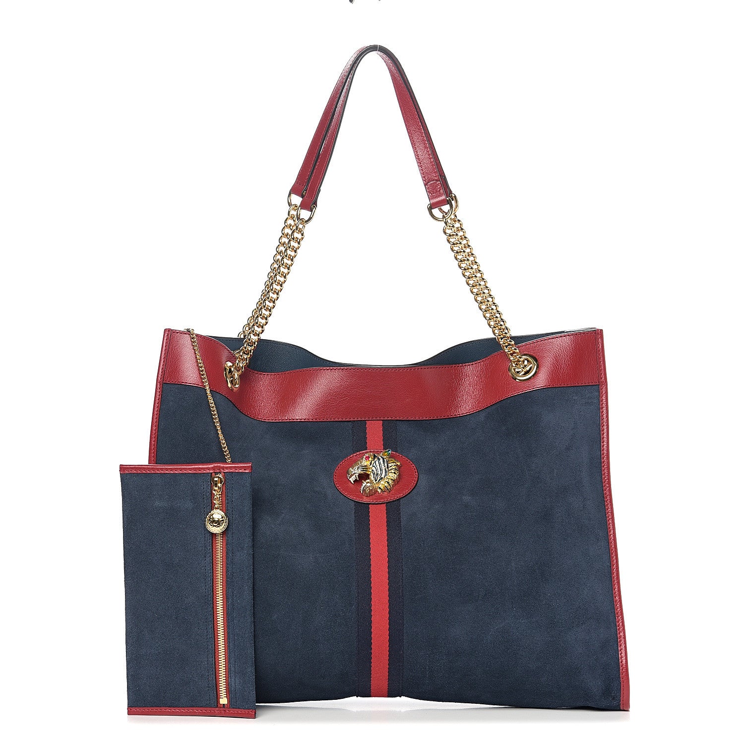 Gucci Suede Calfskin Large Rajah Chain Tote New Blue Romantic Cherry 1 of 10