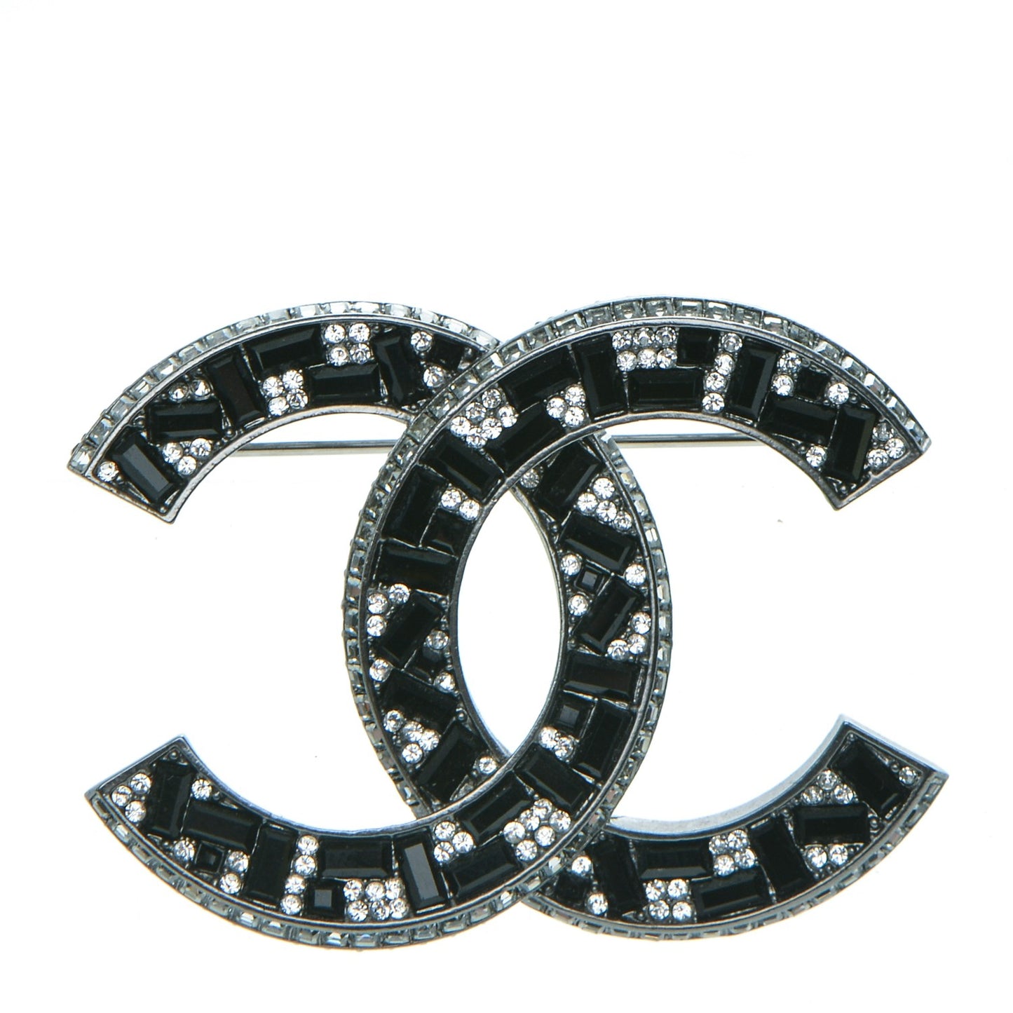 Baguette Crystal CC Brooch Silver Black