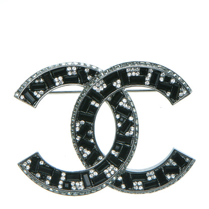 Chanel Baguette Crystal CC Brooch Silver Black 1 of 4