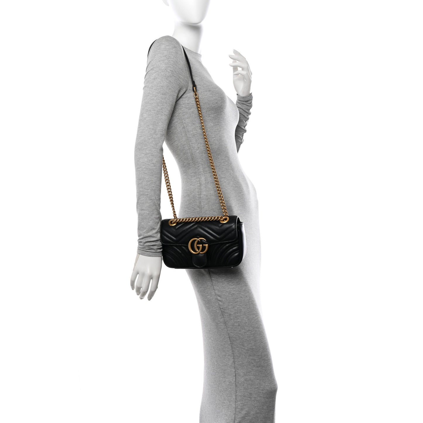 Calfskin Matelasse Mini GG Marmont Shoulder Bag Black