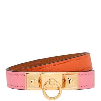 Hermes Swift Bicolor Rivale Double Tour Bracelet T2 Rose Azalee Orang Poppy 1 of 3