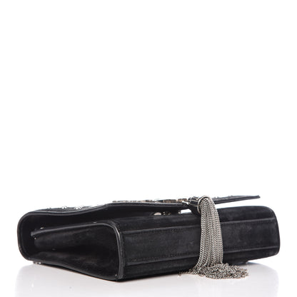 Saint Laurent Suede Crystal Studded Small Classic Monogram Kate Tassel Satchel Black 4 of 16