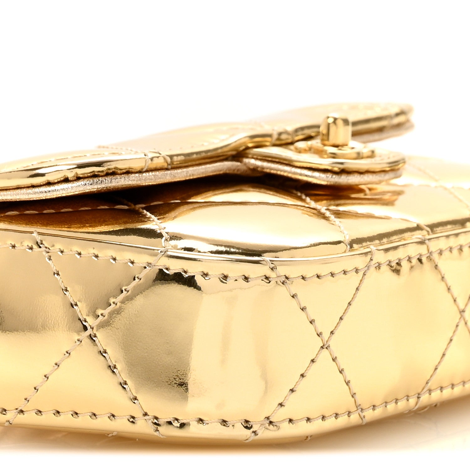Chanel Mirror Metallic Calfskin Quilted Mini Top Handle Flap Gold