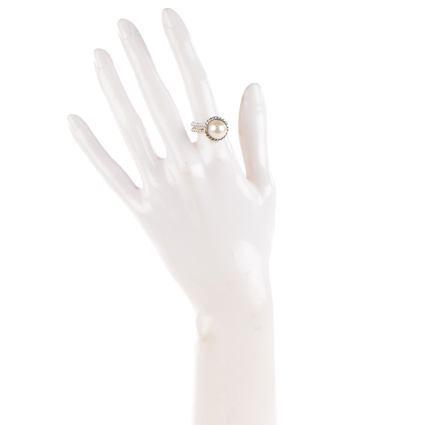 Sterling Silver Pearl 10.5mm Cable Ring 52 6