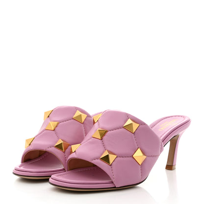 Valentino Garavani Nappa Quilted Roman Stud 65mm Slide Sandals 38 Giacinto 3 of 8