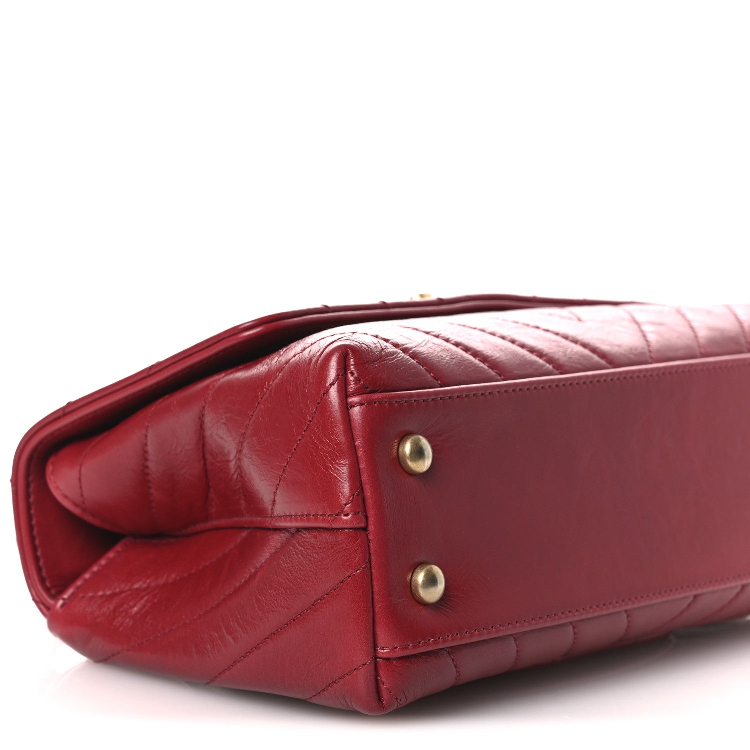 Chanel Aged Calfskin Chevron Quilted Mini Coco Handle Flap Red 9 of 11
